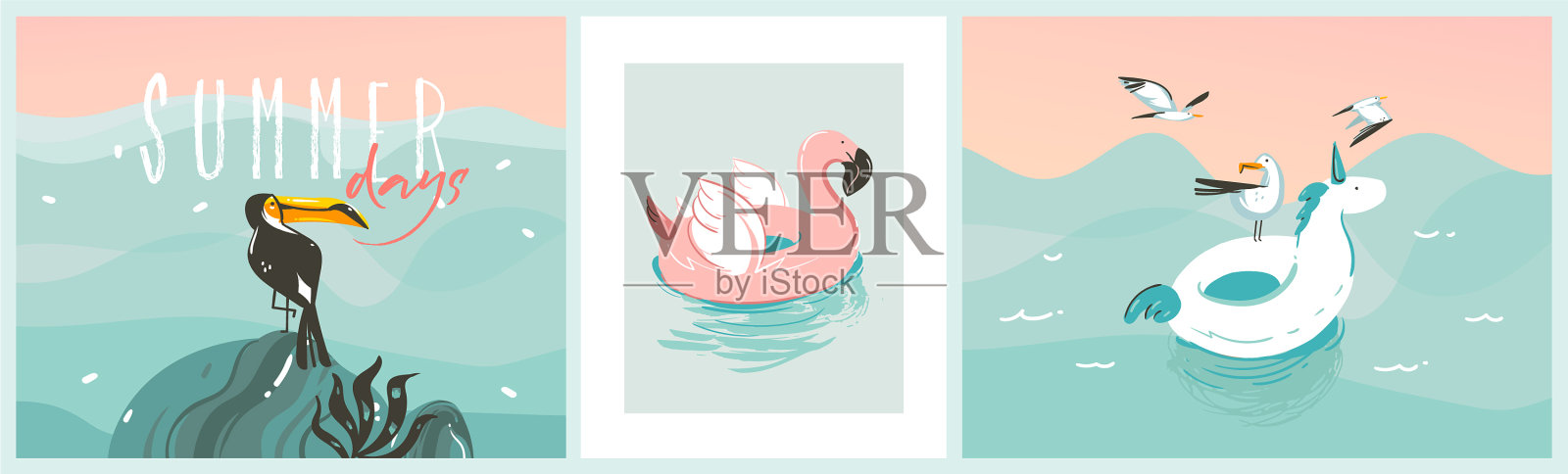 手绘抽象库存图形夏季插画图片素材