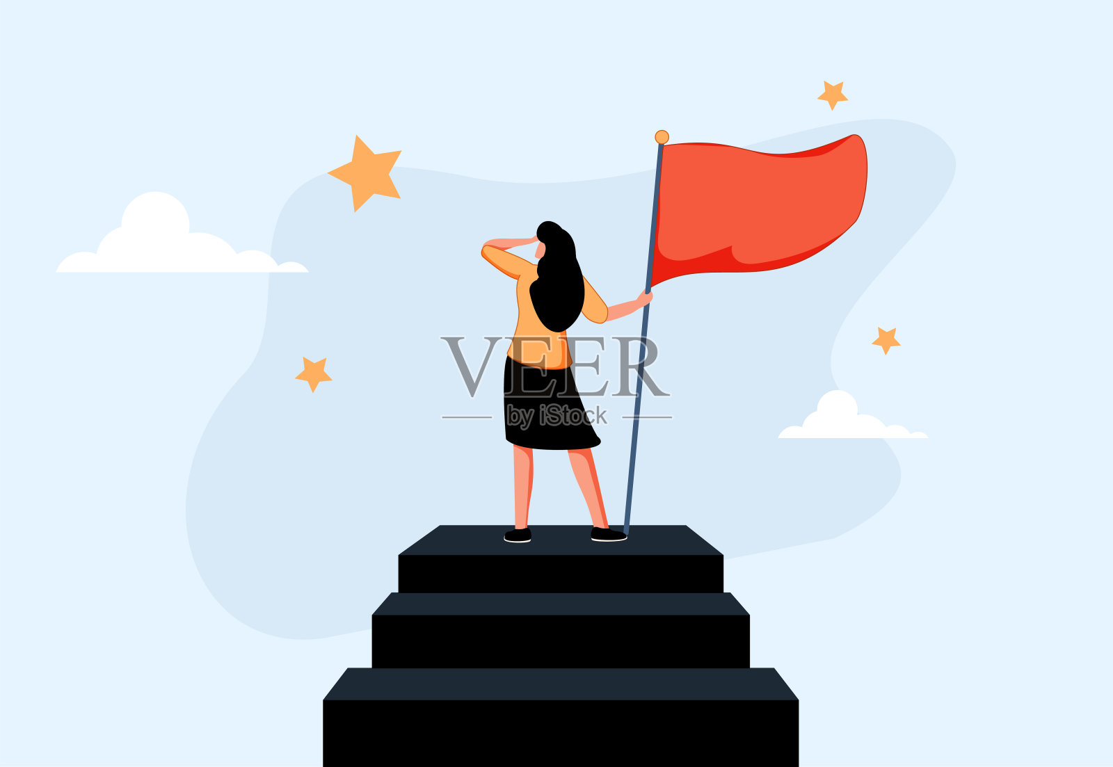 成功的女性企业家,女性领导或挑战和成就的概念,成功的商业女性在上面。设计元素图片