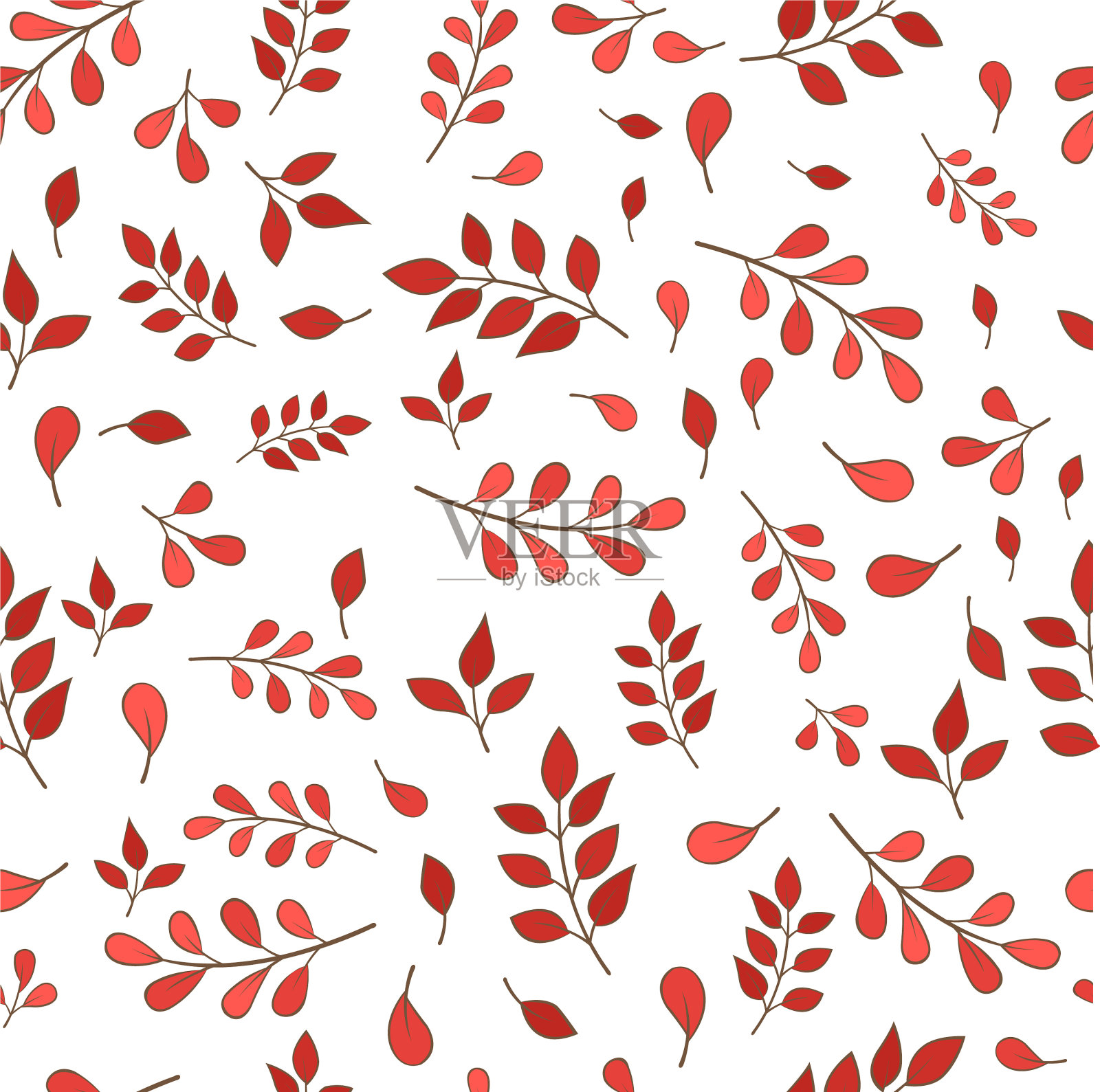 浪漫的红蕨无缝图案插画图片素材