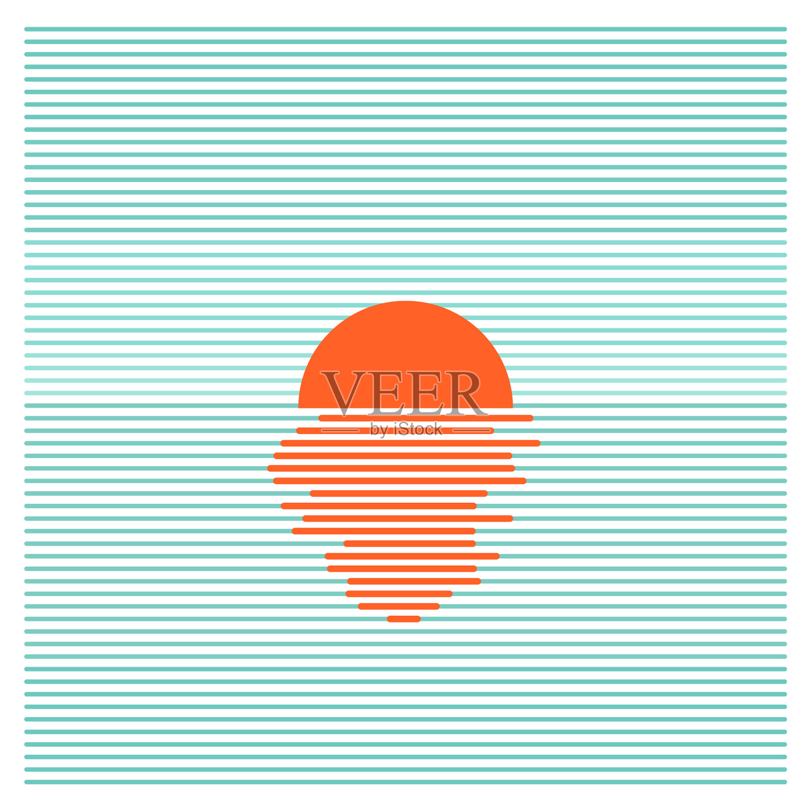 日落在海洋条纹背景线艺术插画图片素材