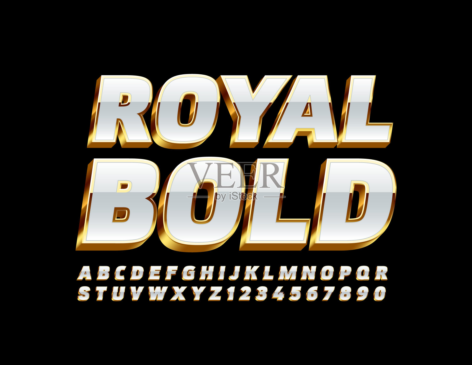 矢量皇家粗体3D字体。奢华的白色和金色字母插画图片素材