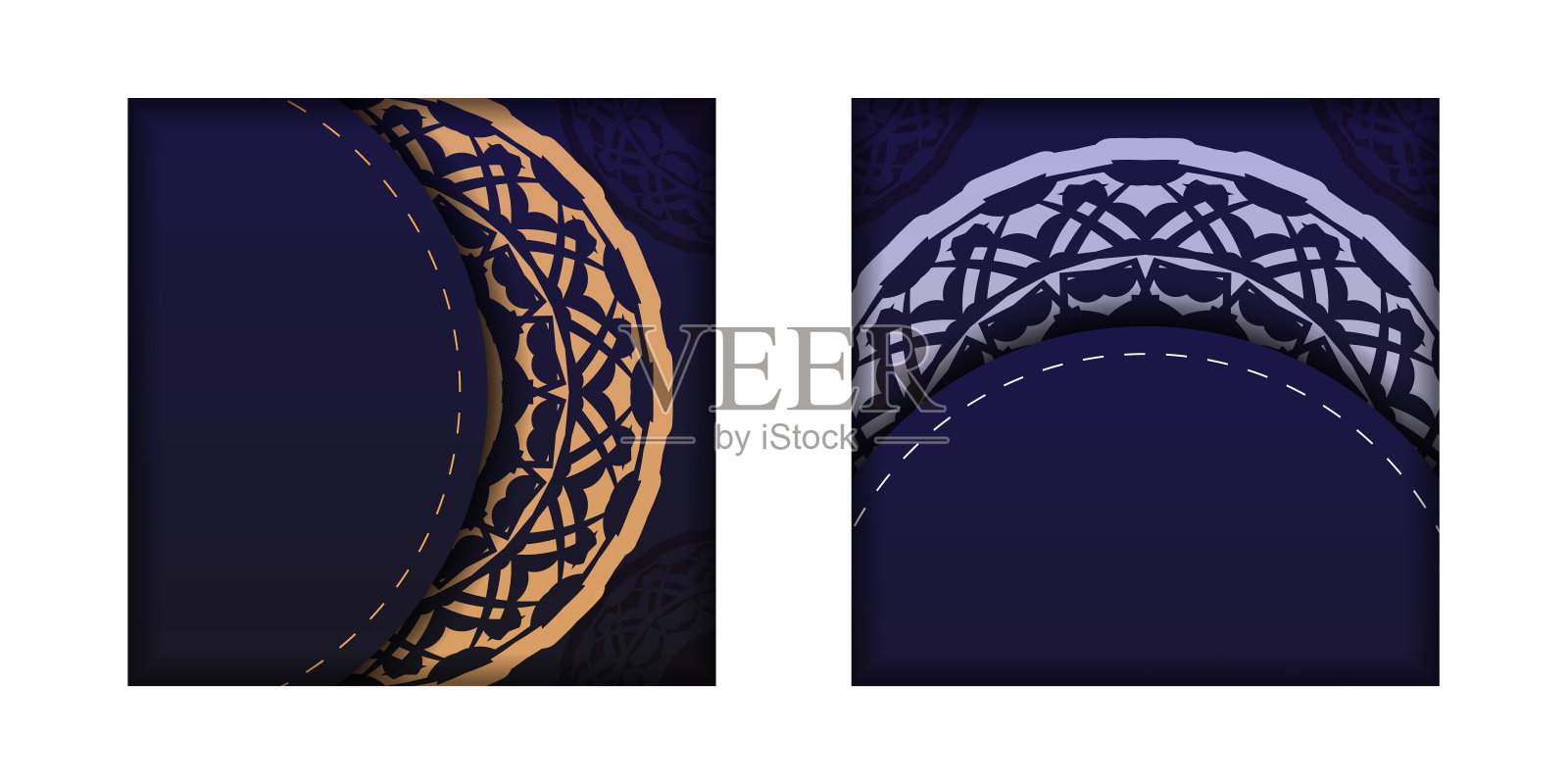 准备印刷的蓝色明信片设计与豪华的装饰品。邀请模板与您的文本和复古图案的空间插画图片素材