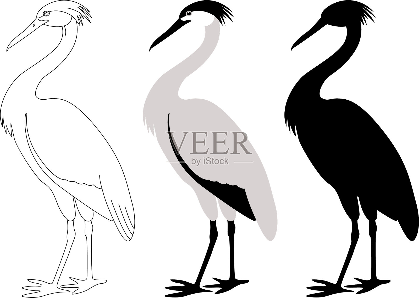 苍鹭扁平风格黑色设计元素图片