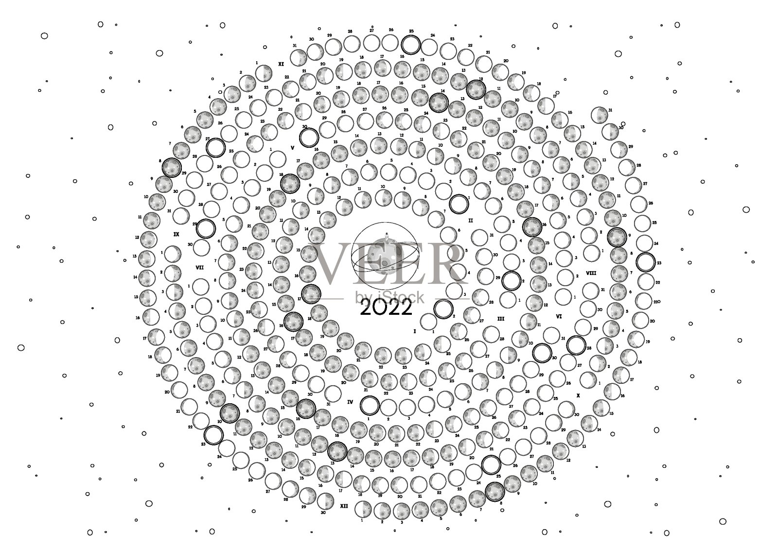 2022年北半球圆形白色月历插画图片素材