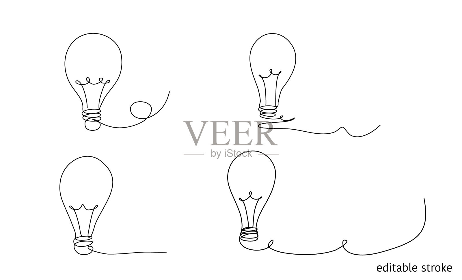 连续线图中的灯泡。粗略的概念。轮廓简单的艺术作品与可编辑的笔触。矢量插图。插画图片素材