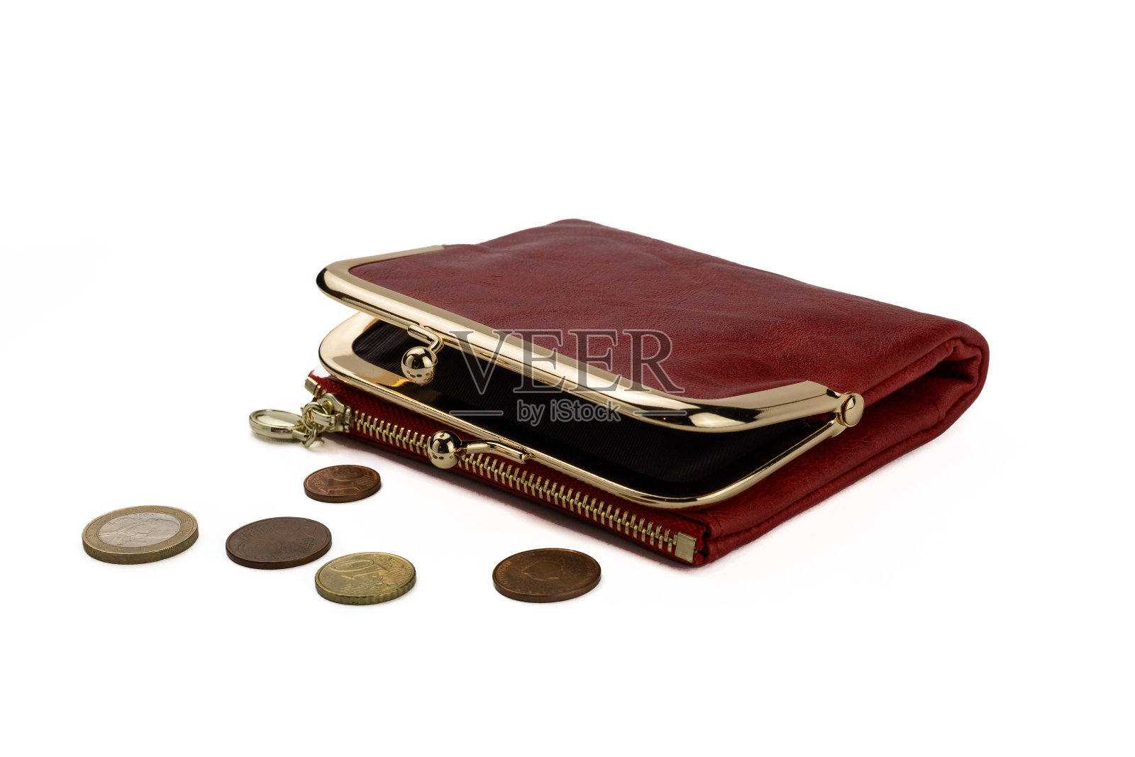 红色钱包和硬币照片摄影图片