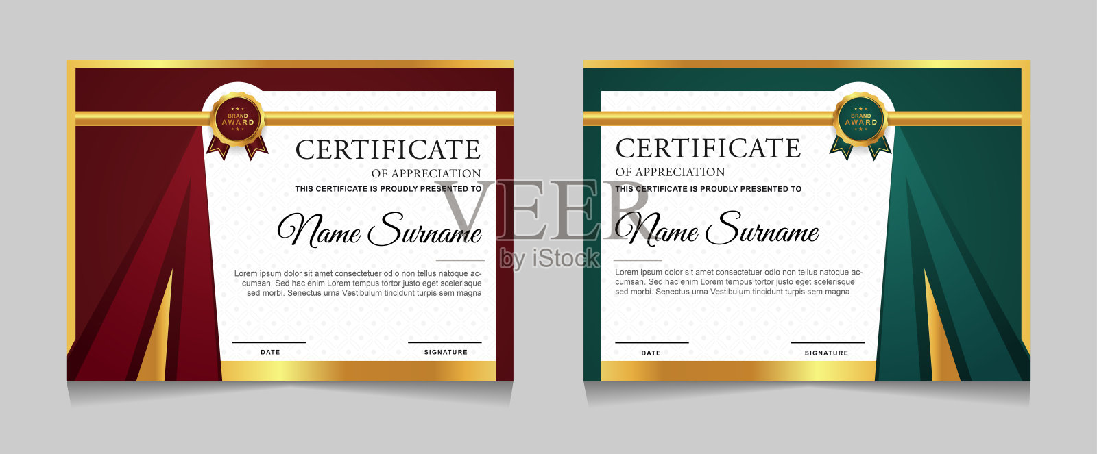 成就证书边缘设计模板与元素的豪华黄金徽章和现代线模式。矢量图形打印布局插画图片素材