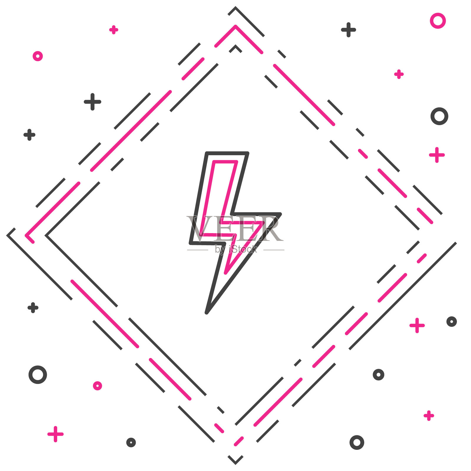 线闪电螺栓图标隔离在白色背景。Flash的迹象。闪电图标。雷击。照明罢工。色彩斑斓的轮廓的概念。向量插画图片素材