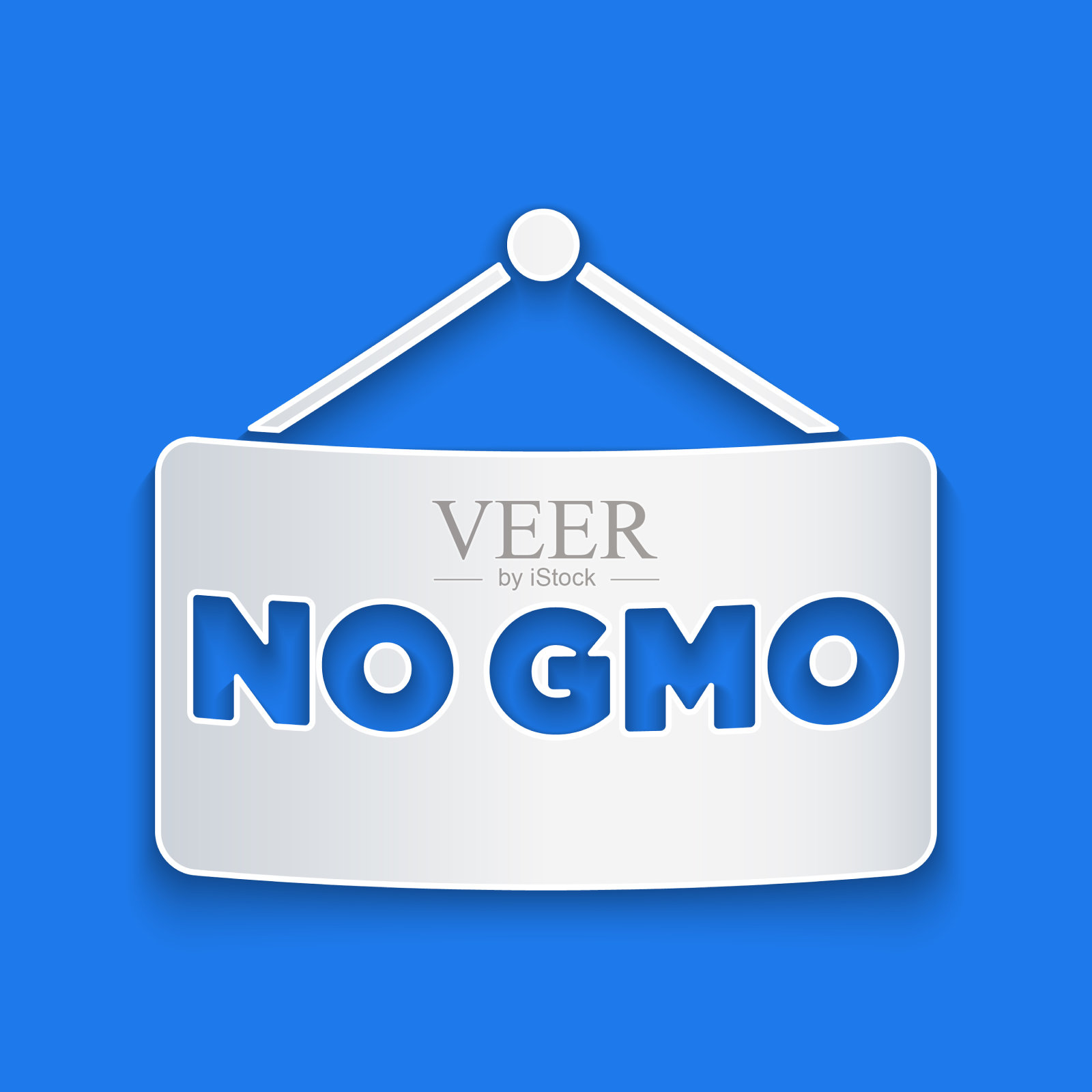 剪纸没有转基因图标孤立在蓝色背景插画图片素材