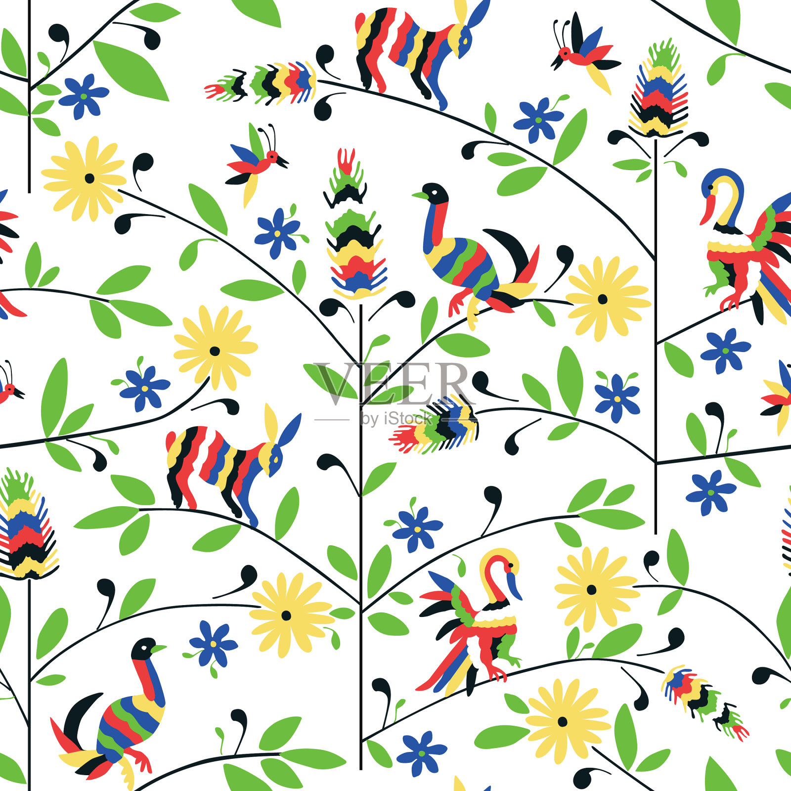 无缝图案与装饰在otomi风格插画图片素材