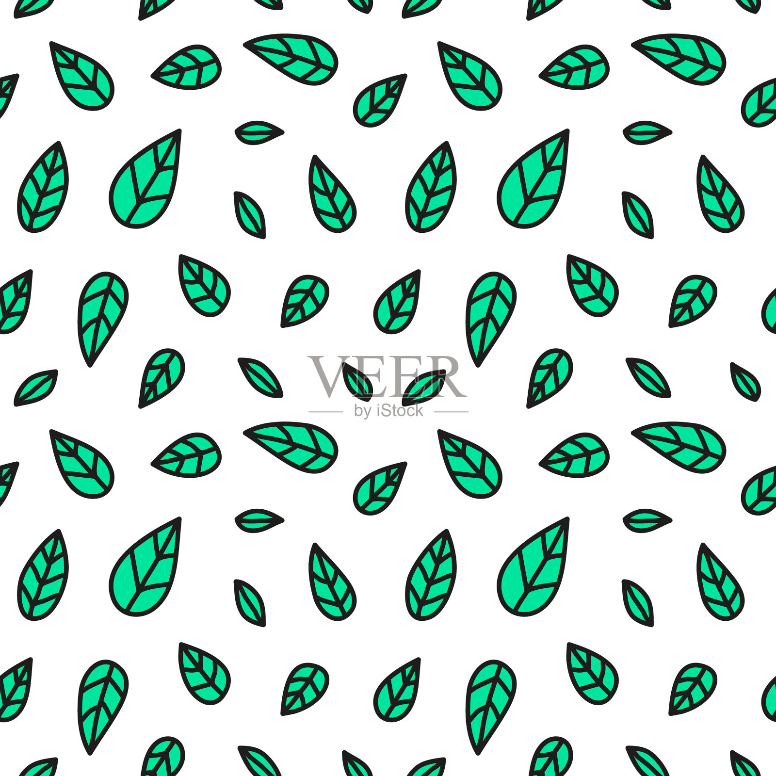 无缝图案与涂鸦树叶插画图片素材