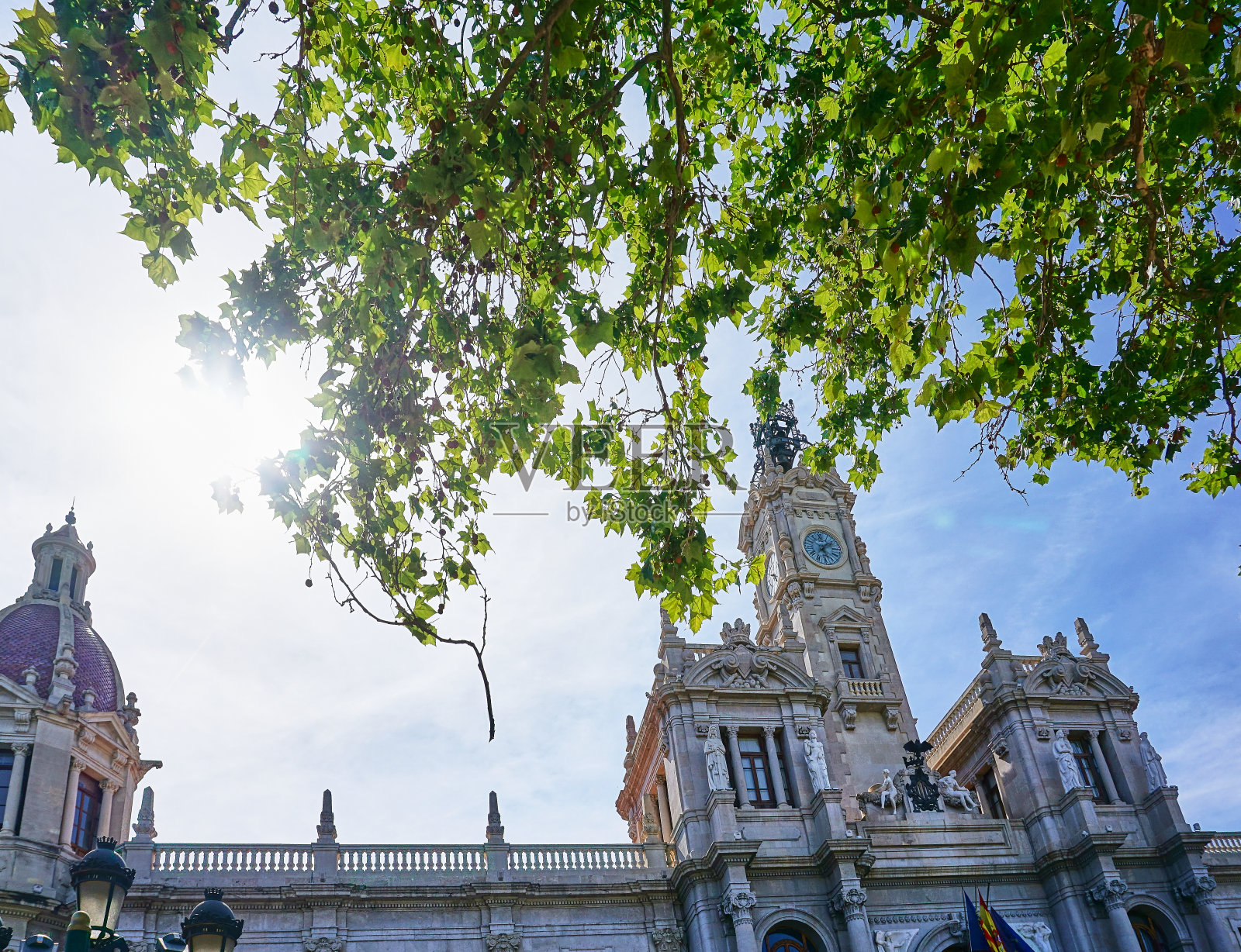 西班牙巴伦西亚市政厅的特写照片摄影图片