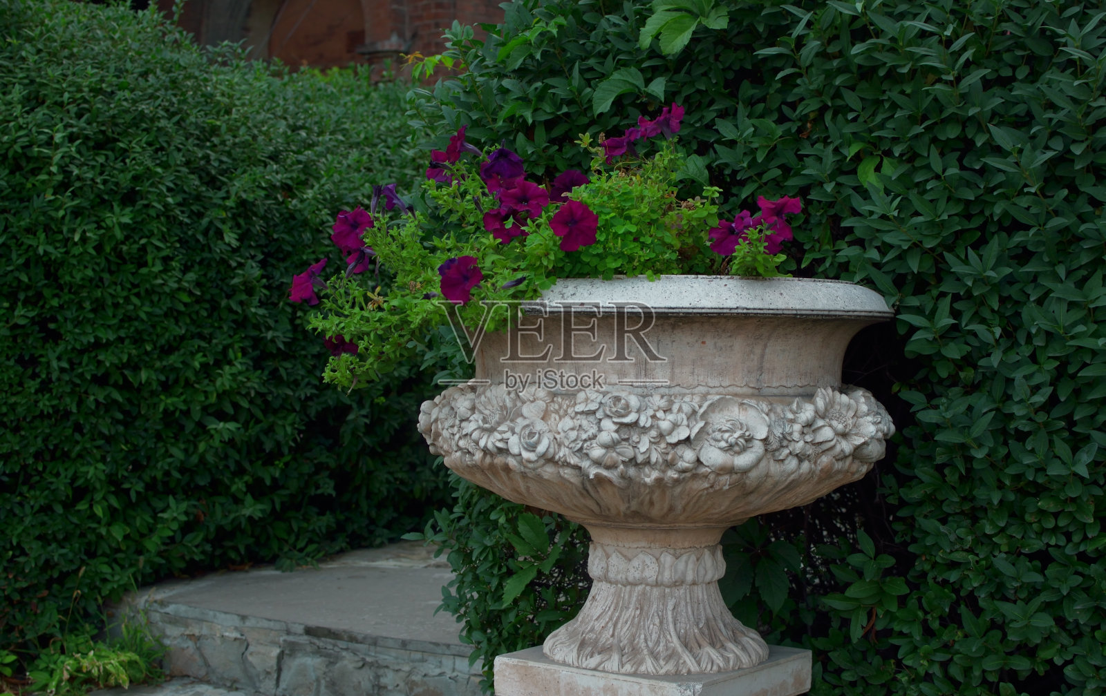 花园里又旧又脏的装饰性花瓶照片摄影图片