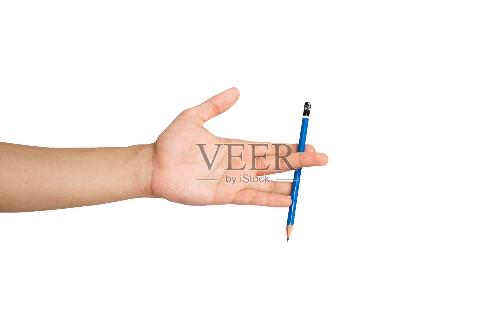 特写手拿铅笔孤立与白色背景照片摄影图片