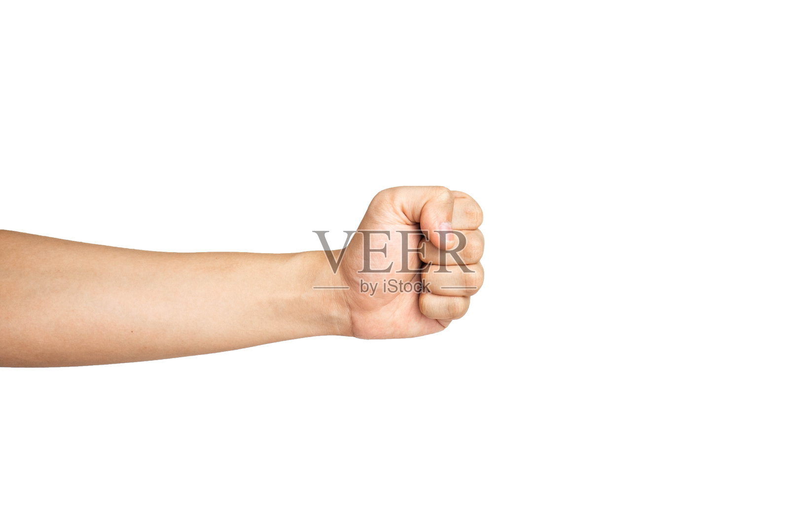 靠近的拳头手势孤立与白色背景照片摄影图片