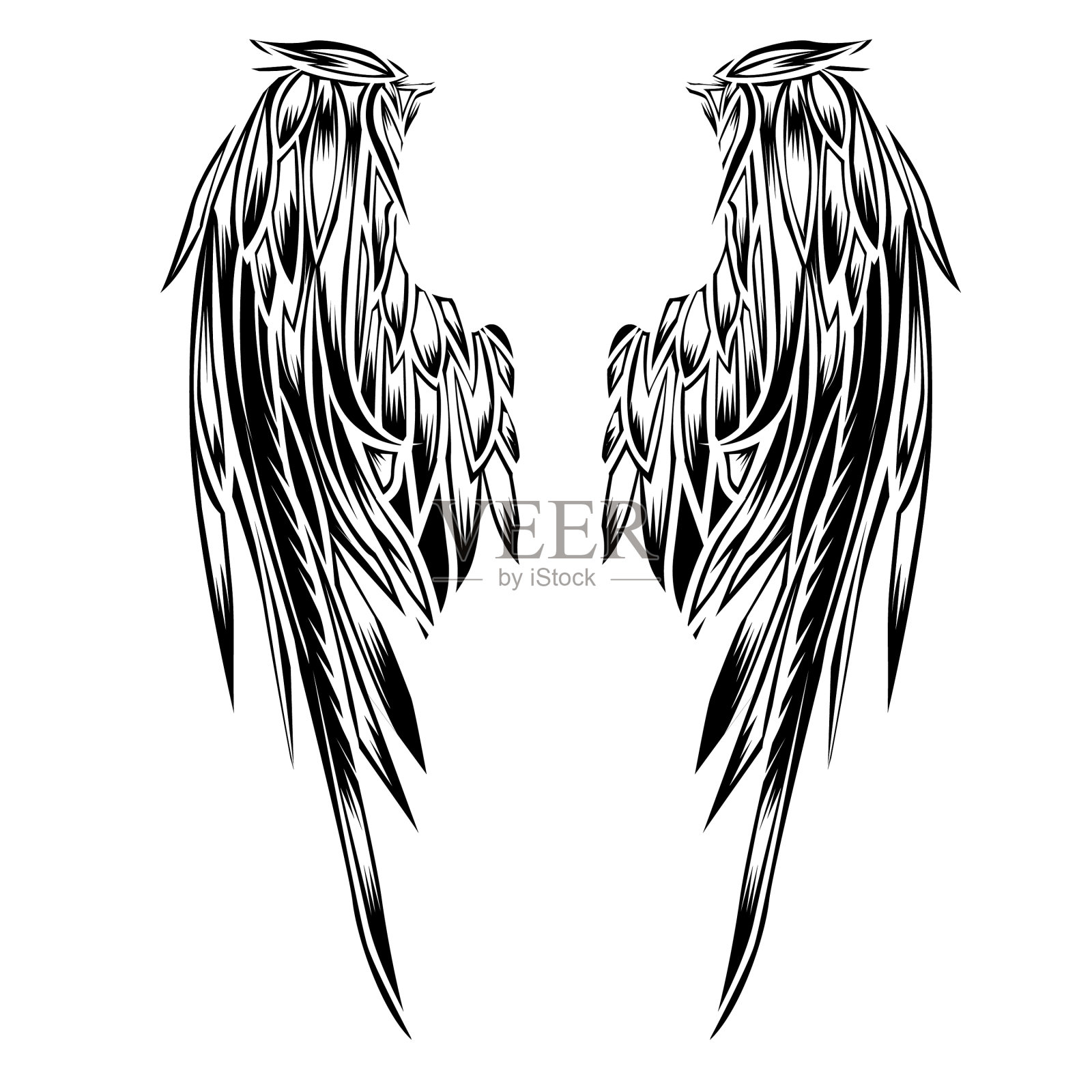 翅膀上有鸟黑色白色的纹身设计元素图片