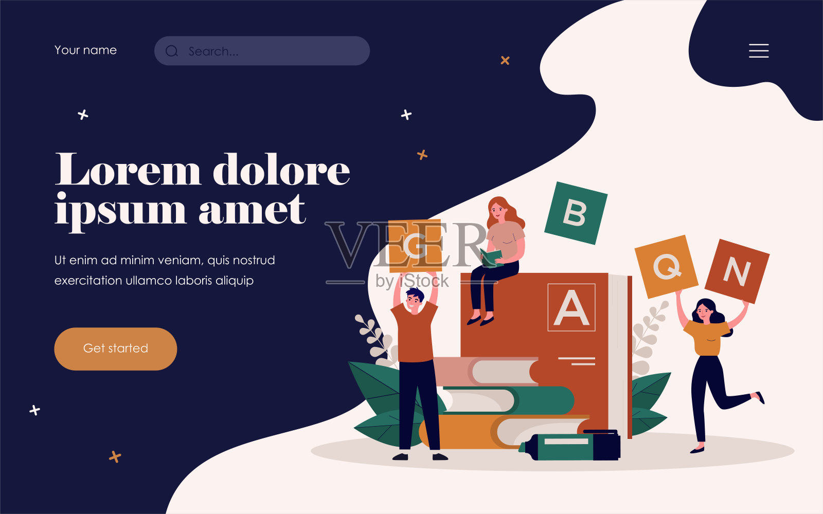 小人儿靠字典学习语言插画图片素材