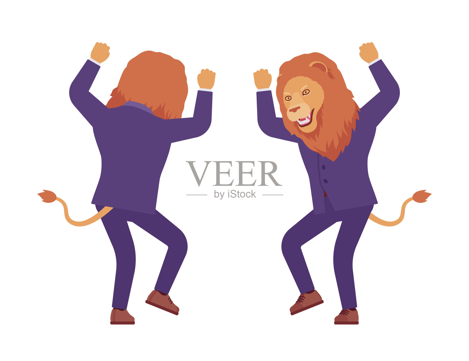 雄狮,野生动物的头,人类的尾巴在愤怒中发狂插画图片素材