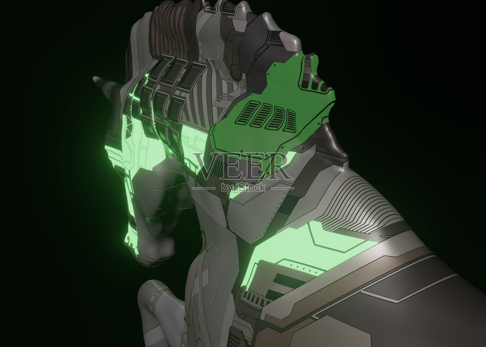 3d渲染插图的机械未来马在一个深黑色的背景照片摄影图片