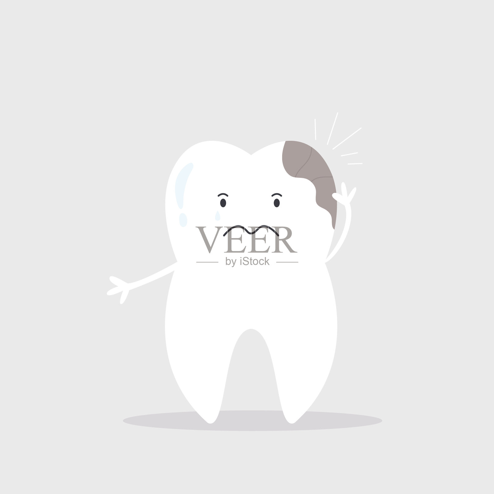 矢量插图的牙齿与龋齿,棕色染色。插画图片素材