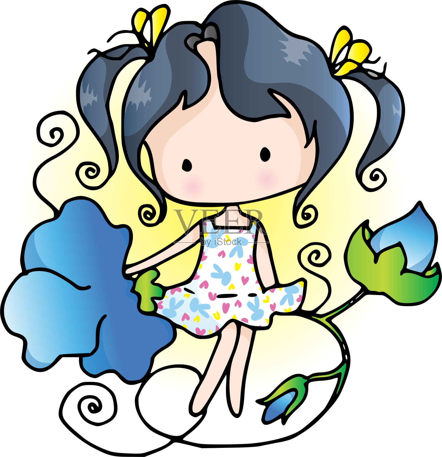矢量卡通女孩花爱甜设计元素图片