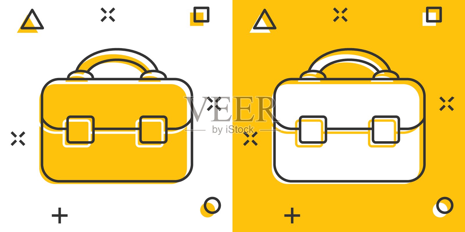 漫画风格的公文包标志图标。手提箱矢量卡通插图的白色孤立的背景。行李经营理念的飞溅效应。插画图片素材