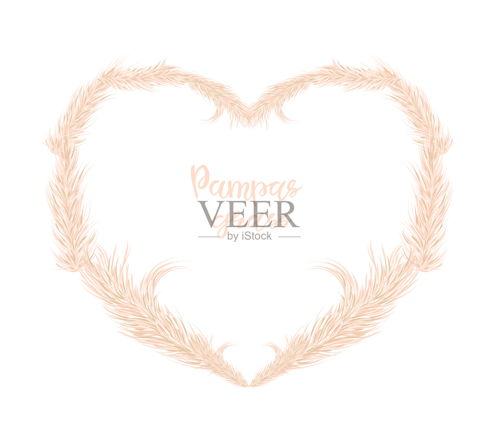 干燥的潘帕斯草位于心形设计元素图片