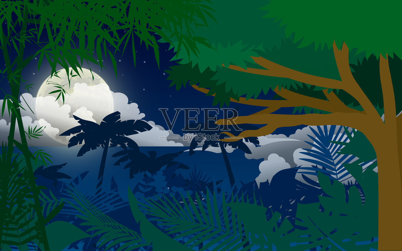 月圆之夜景观森林插画图片素材