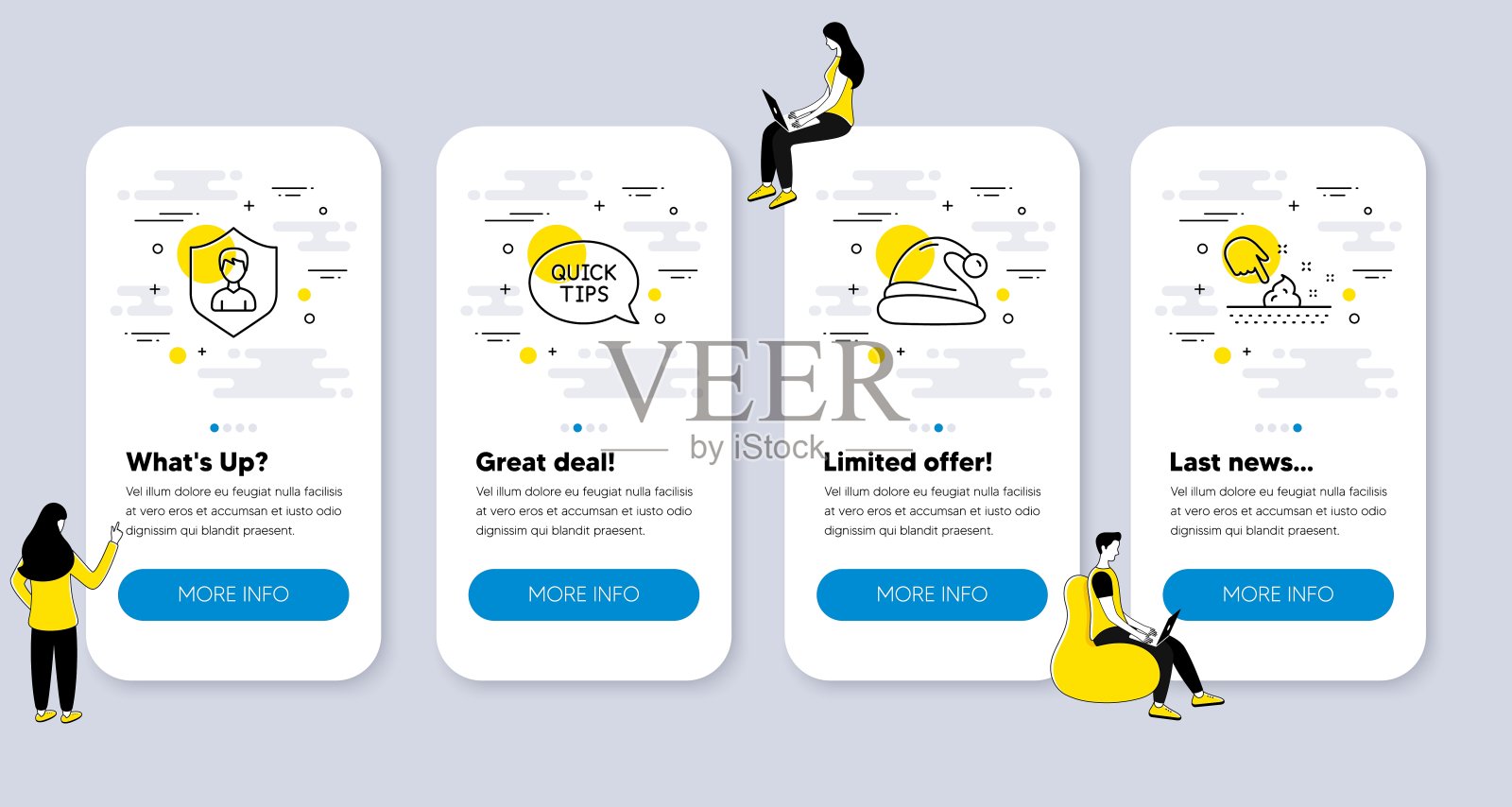 一套商业图标,如快速入门指南,安全机构,圣诞老人帽子。向量插画图片素材