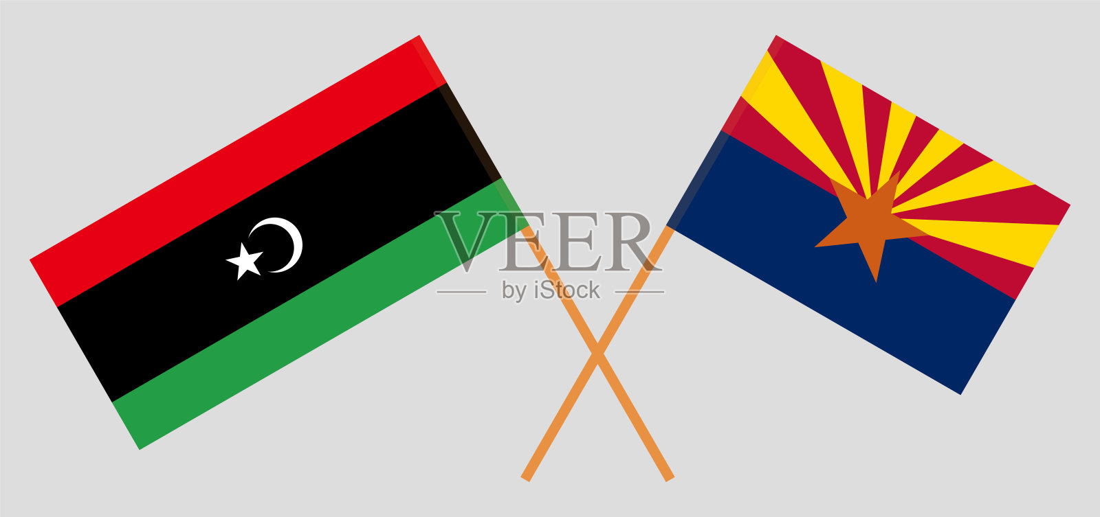 利比亚和亚利桑那州的国旗交叉。官方色彩。正确的比例插画图片素材