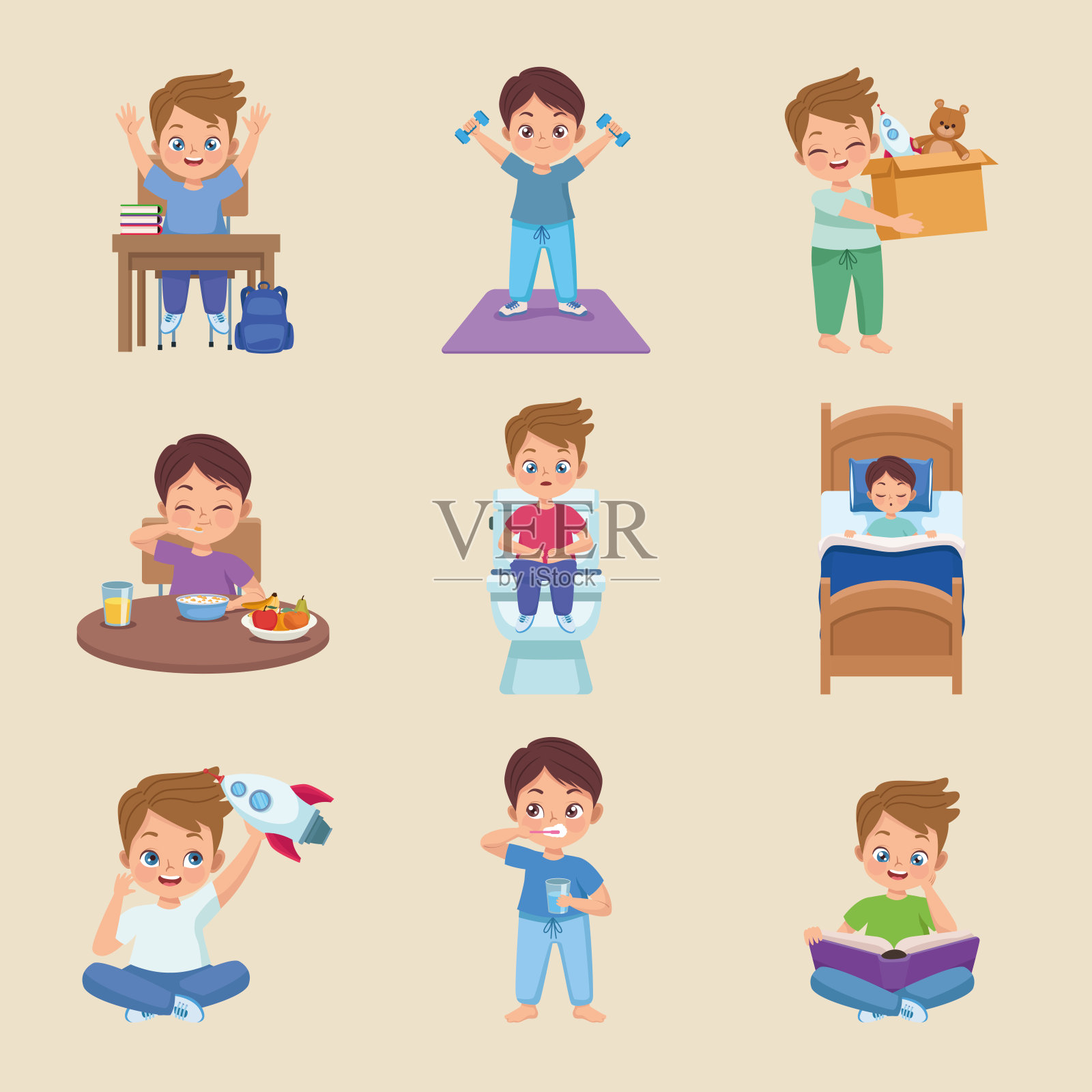 9个孩子练习活动插画图片素材