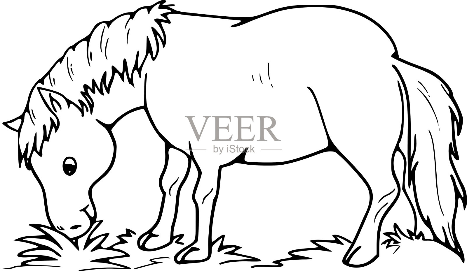 向量卡通黑白农场动物马插画图片素材