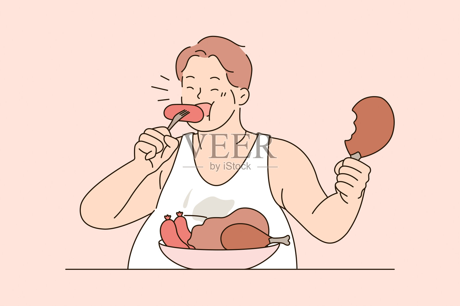 暴饮暴食和不健康饮食观念插画图片素材