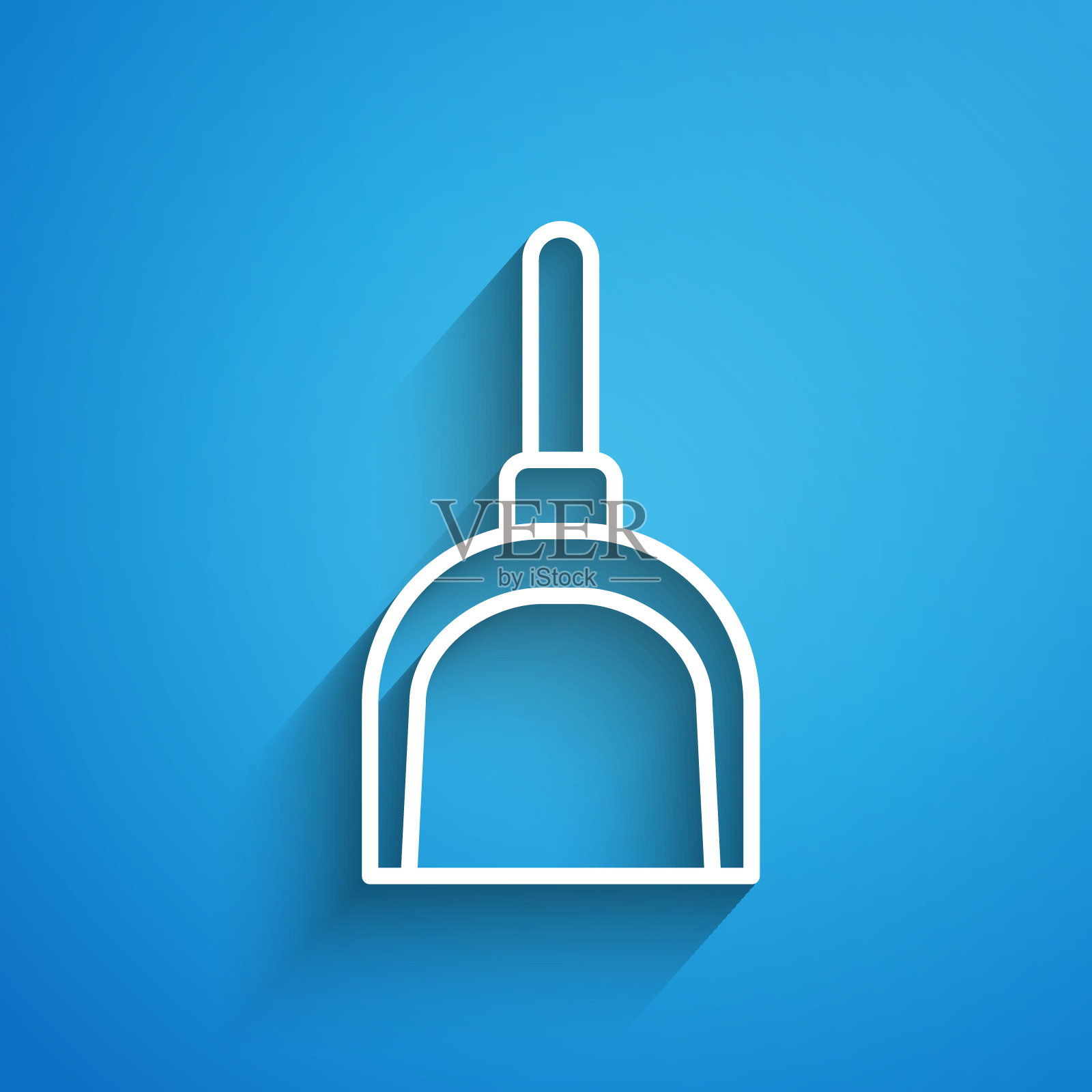 白线畚箕图标孤立在蓝色背景。清洁独家新闻服务。长长的阴影。向量图标素材