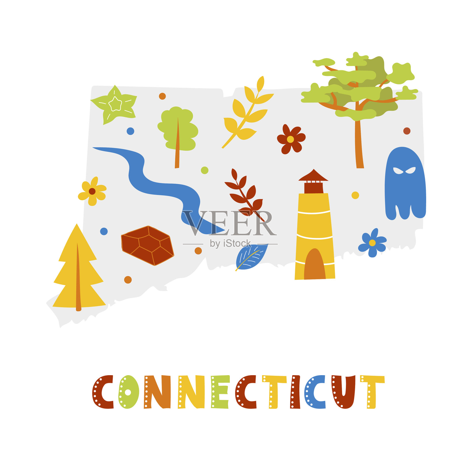 美国地图上收集州的标志呈灰色插画图片素材