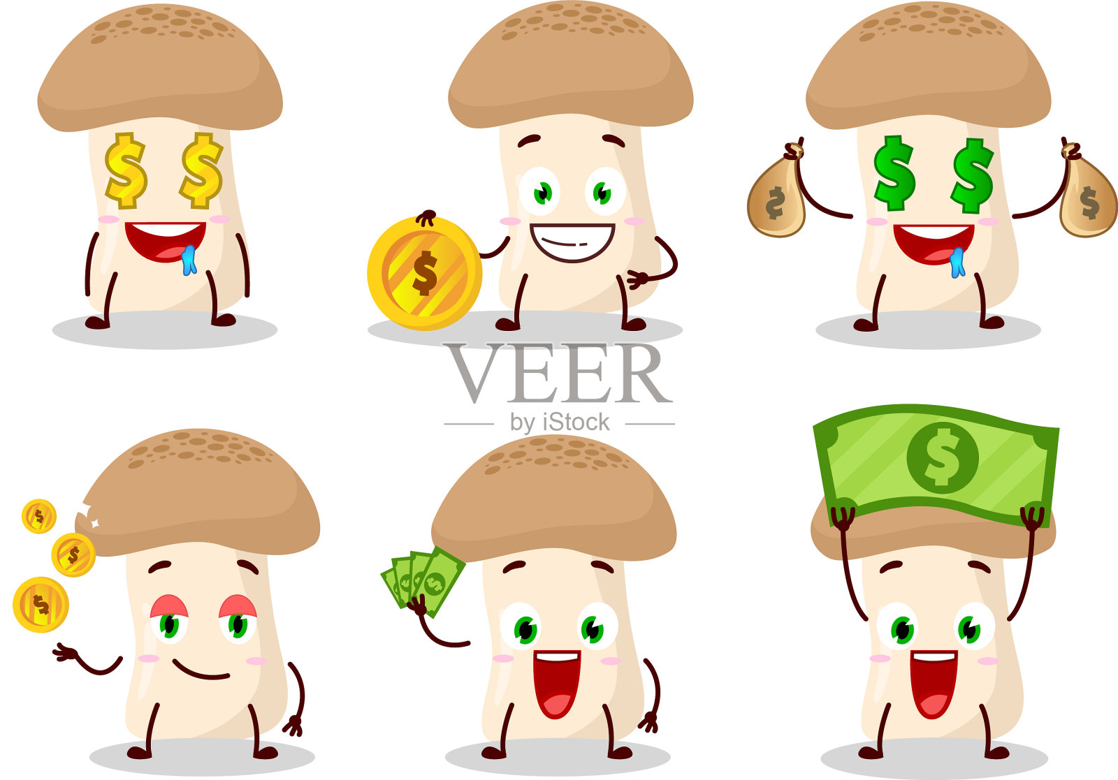 带有可爱表情的shimiji蘑菇带来钱插画图片素材