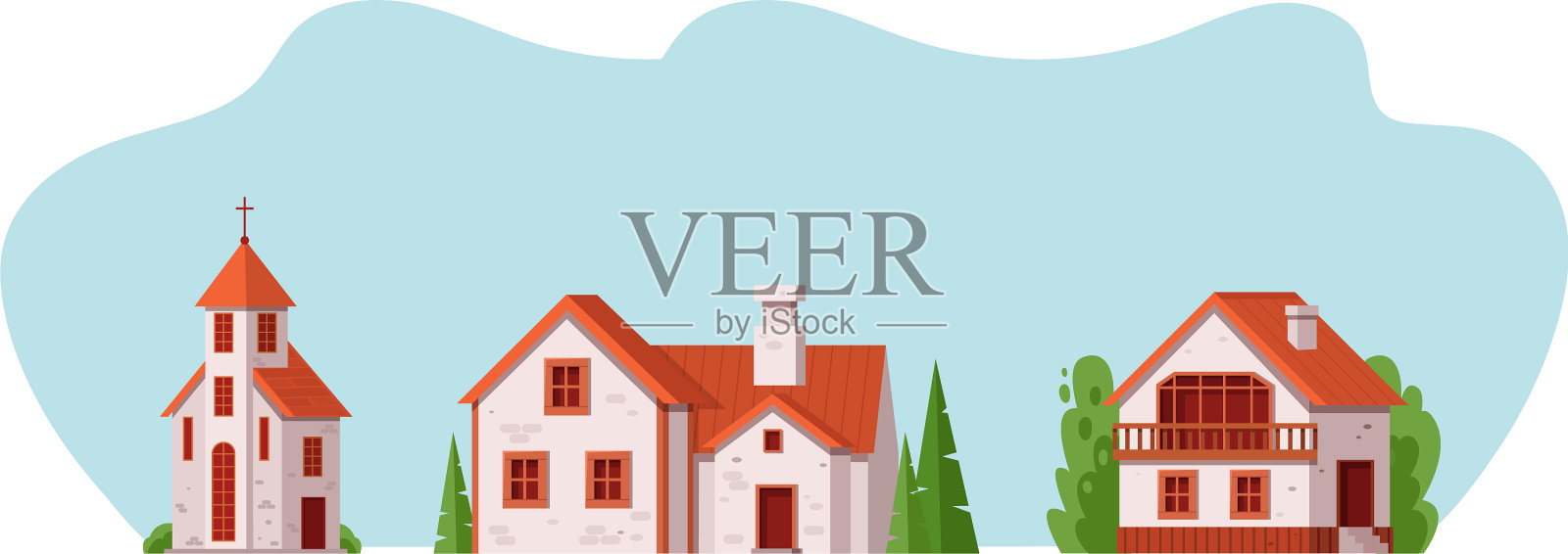 不同的乡村建筑和乡村景观设计元素图片