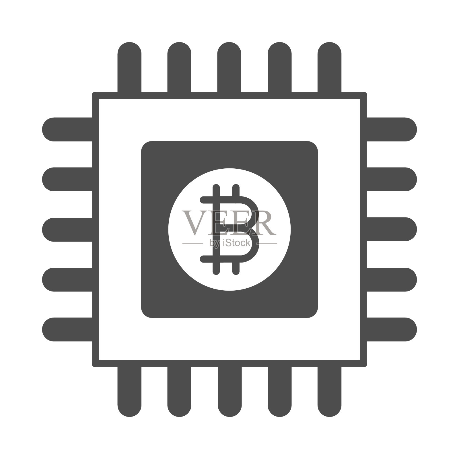 电路微芯片上的比特币标志固体图标,加密货币概念,白色背景上的BTC处理器矢量符号,用于移动概念和网页设计的字形风格图标。矢量图形。插画图片素材