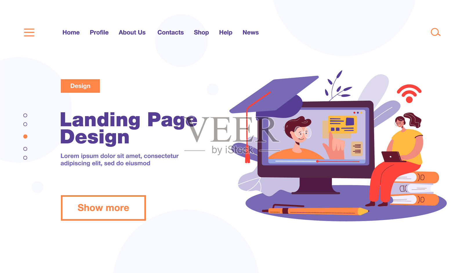 快乐的女人在网上学习插画图片素材