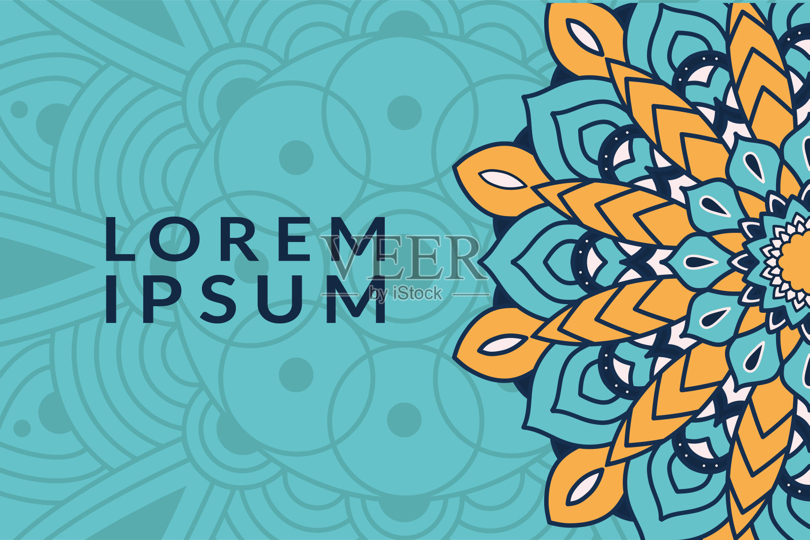 有蓝色背景的装饰性花曼荼罗插画图片素材