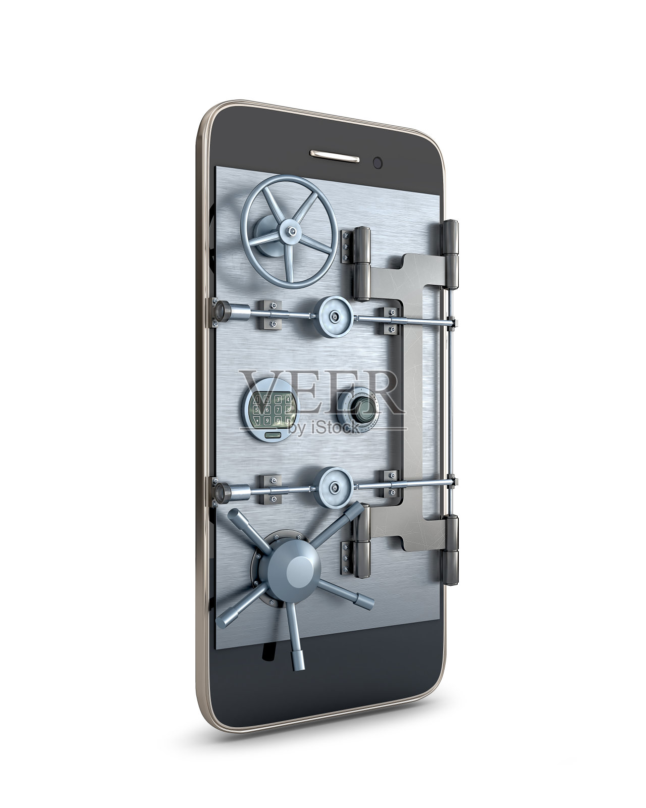 智能手机用安全门代替屏幕,数字安全概念,3d插图照片摄影图片