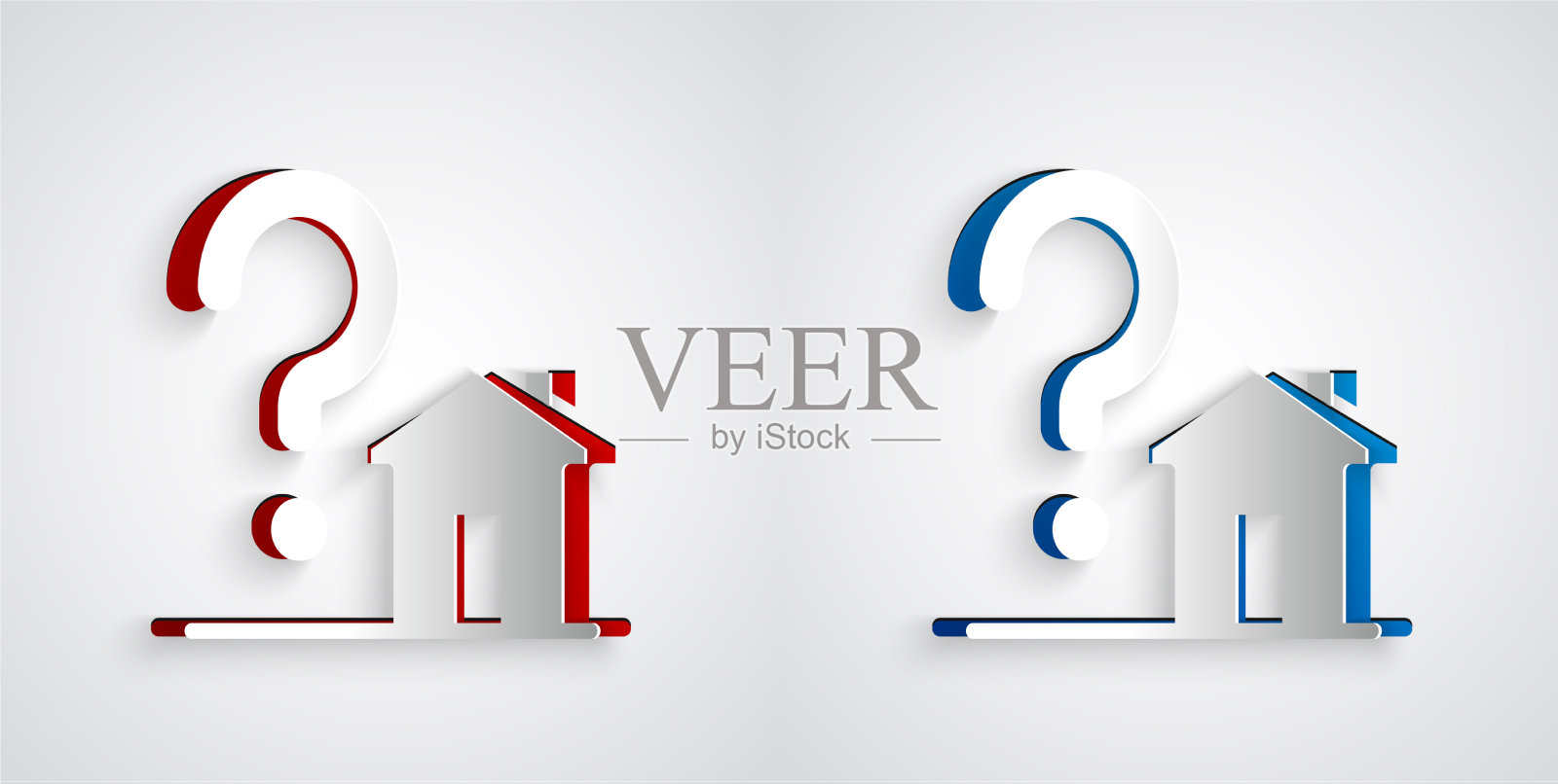 剪纸房子与问号图标孤立插画图片素材