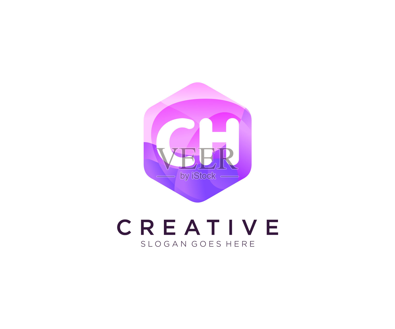 Ch最初的标志用五颜六色的六边形现代插画图片素材