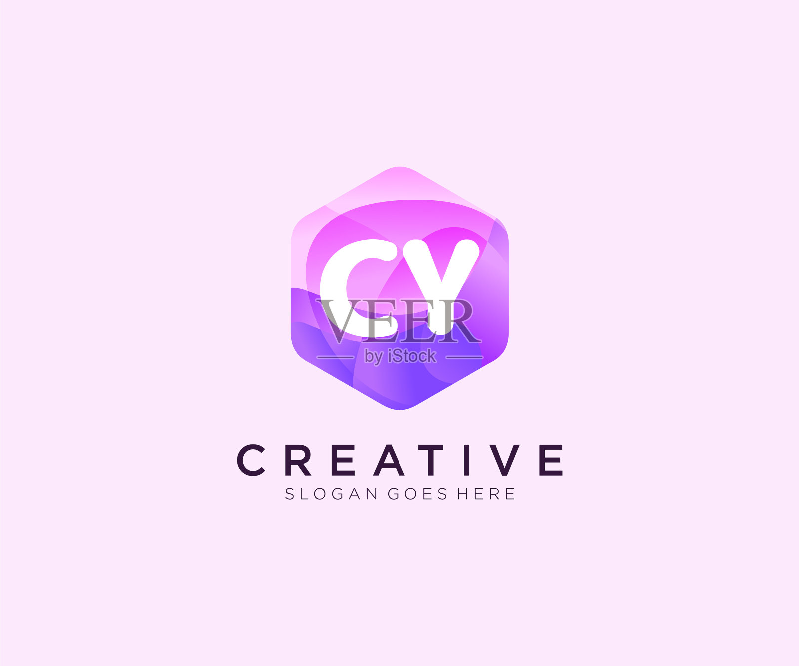 Cy的初始标志与彩色六边形现代插画图片素材