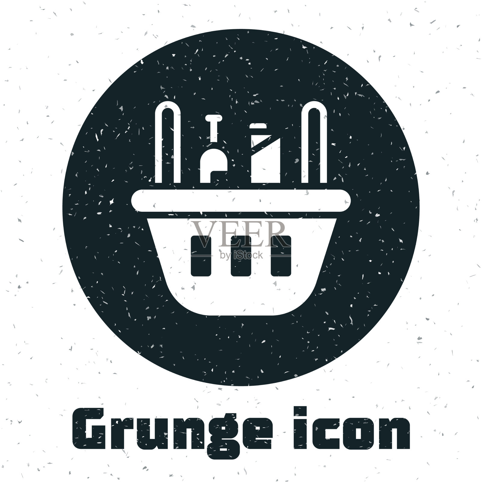 垃圾购物篮和食品图标孤立在一起图标素材