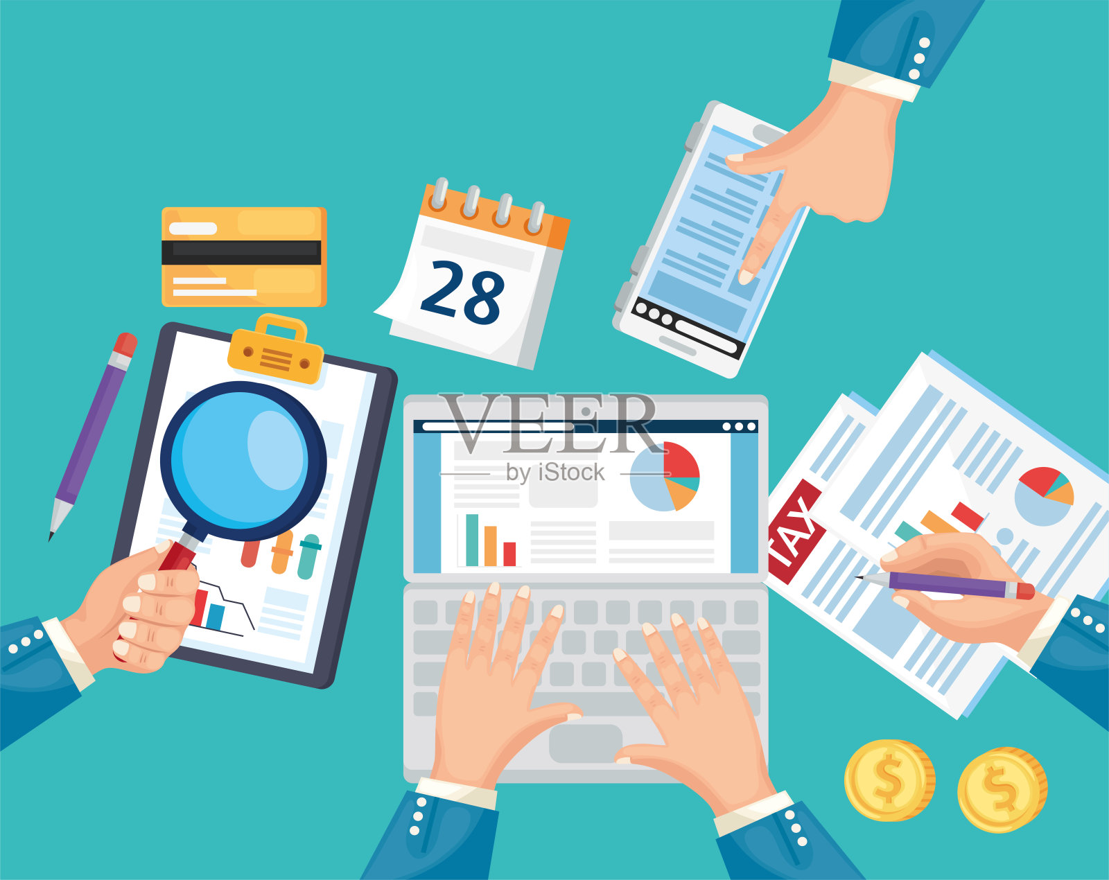 税收图标组插画图片素材