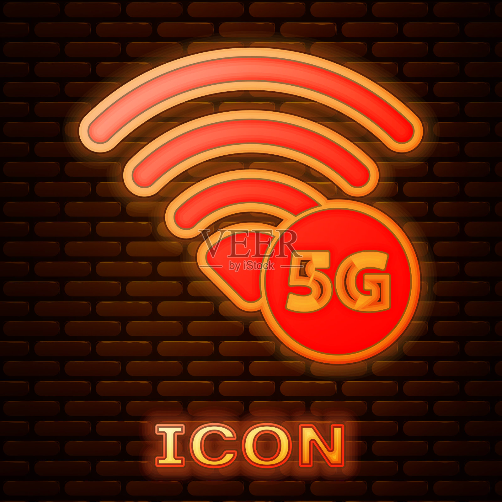 发光霓虹灯5g新无线互联网wifi插画图片素材