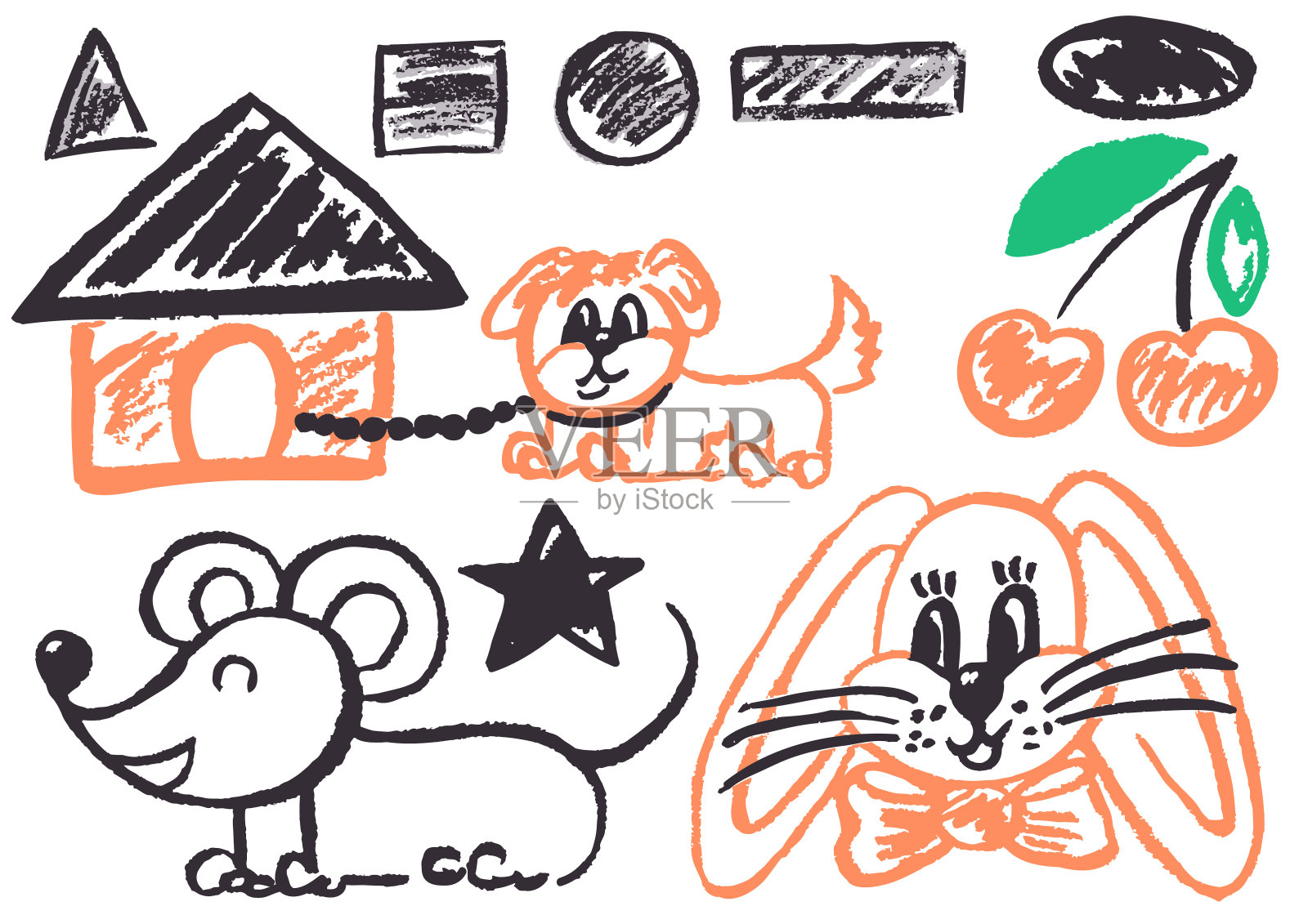 用蜡笔画的幼稚可爱的图画插画图片素材