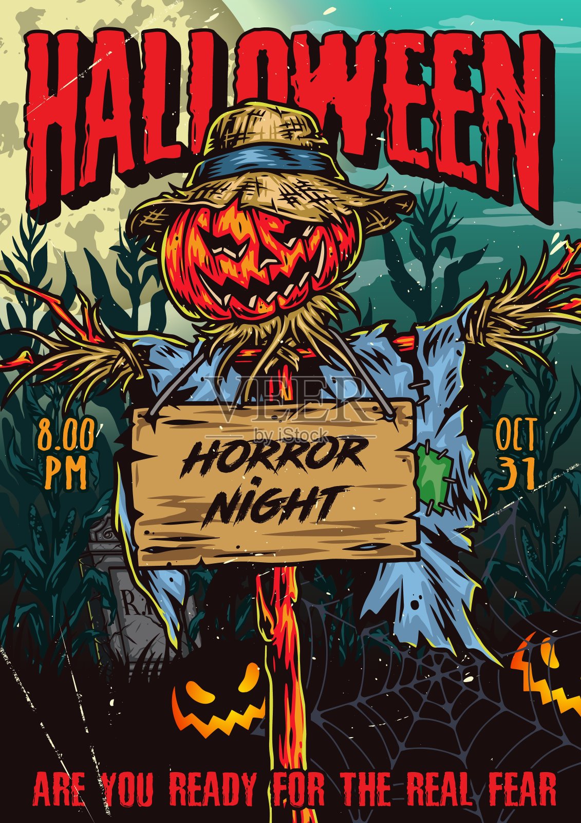 万圣节快乐彩色复古海报设计模板素材