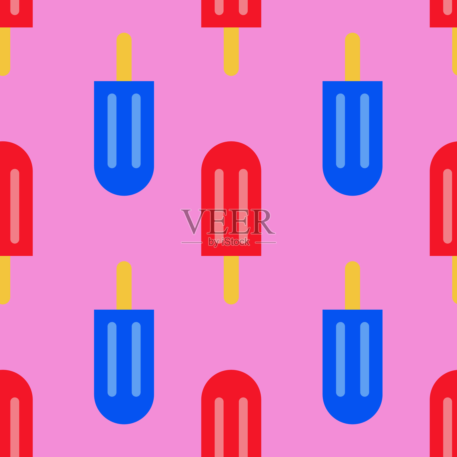 冰淇淋圣代无缝图案,红色和蓝色棒插画图片素材